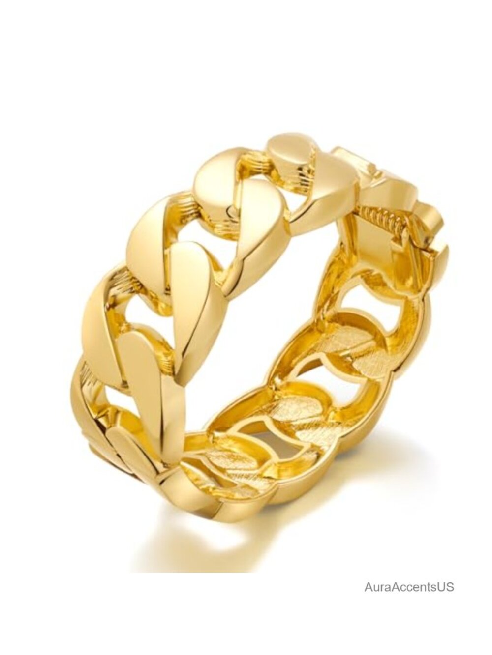 14K Gold Plated Chunky Cuban Link Cuff Bangle Bracelet for Women